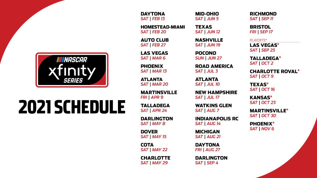 NASCAR releases Xfinity Series 2021 schedule BGMSportsTrax